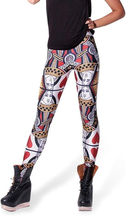 Womens Queen of Hearts Leggings Digital Printed Milk Vintage Plus Size