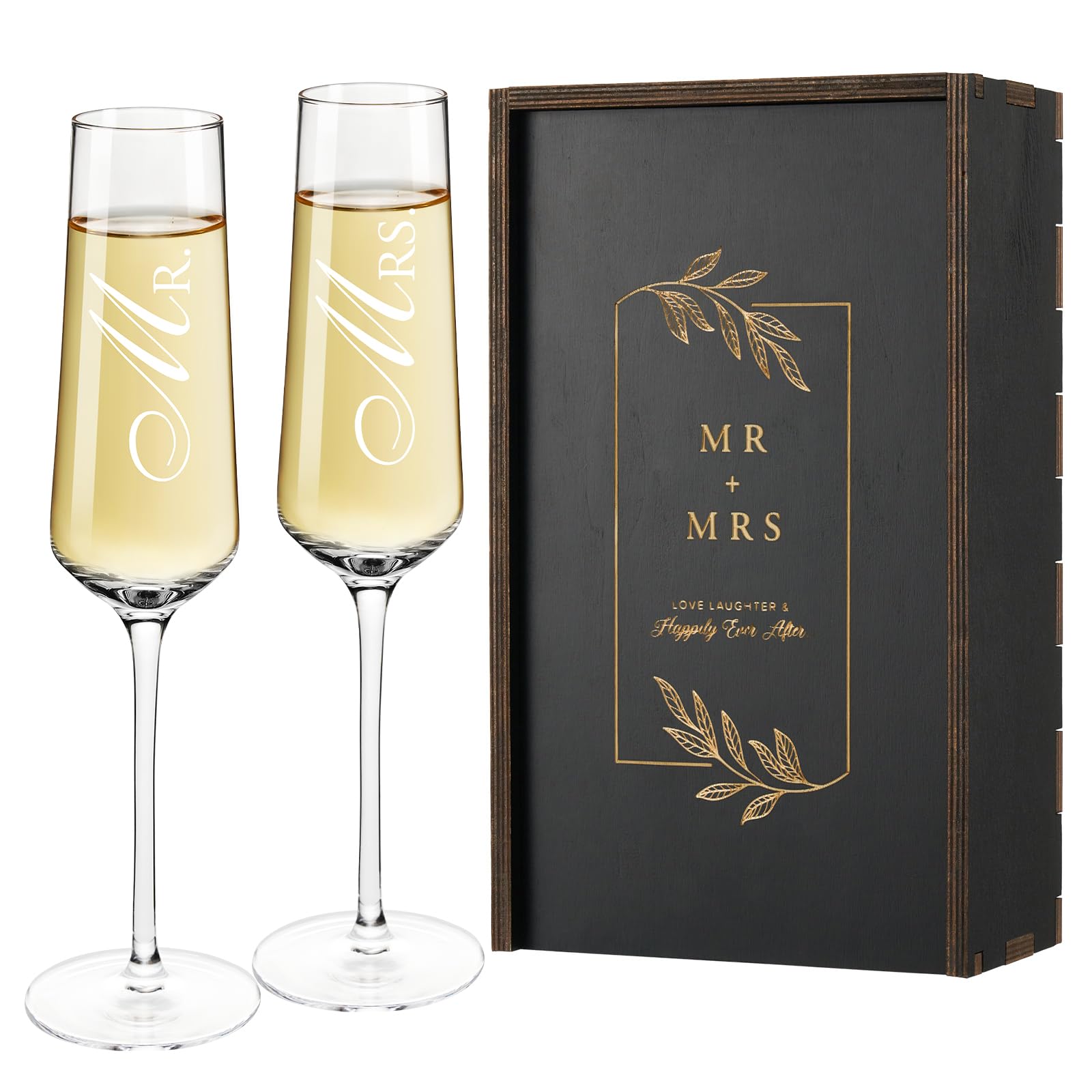 Photo 1 of Mr. & Mrs. Champagne Flute Set - Elegant His and Hers Wedding Toasting Glasses for Celebrations, Bridal Shower Wedding Registry Gifts, Tall Wine Glasses for Bride and Groom