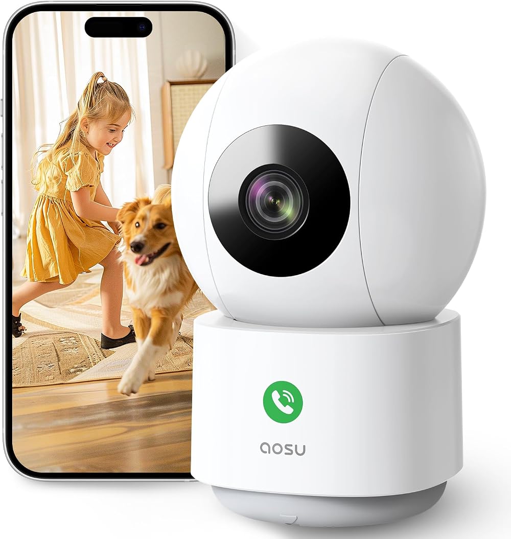 aosu 2K WiFi Indoor Camera Nanny Cam Baby Room Home Pet Monitoring 360 View