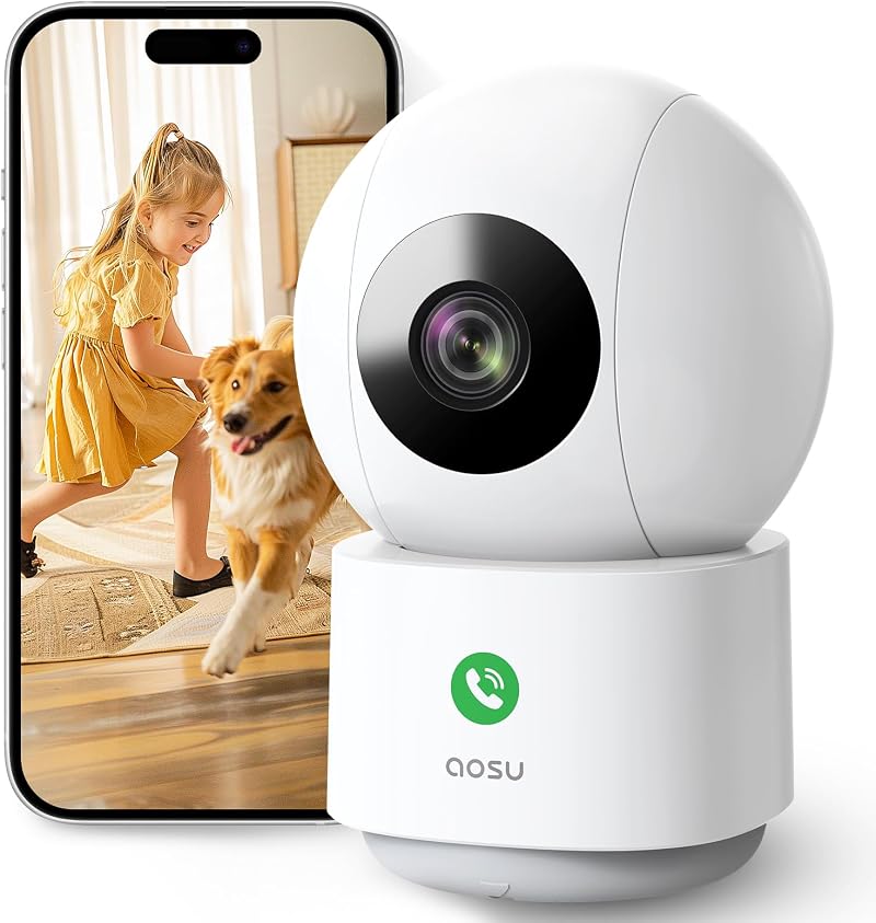 aosu 2K WiFi Indoor Camera Nanny Cam Baby Room Home Pet Monitoring 360 View