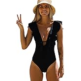 SPORLIKE Women One Piece Swimsuit V-Neck Ruffle Bathing Suit Padded Monokini