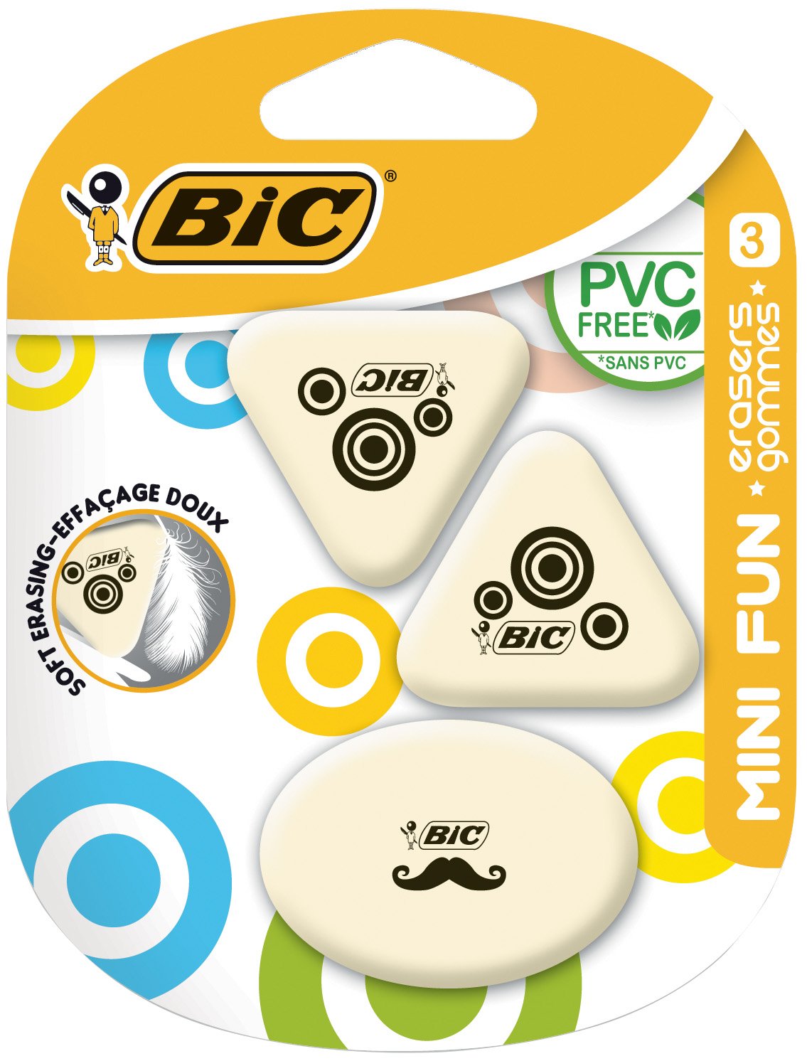 Photo 1 of BIC Mini Fun Synthetic Rubber Erasers Blister Pack of 3