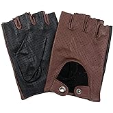 ZLUXURQ Mens Soft and Breathable Fingerless Leather Driving Gloves-Premium Lambskin