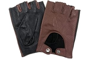 ZLUXURQ Mens Soft and Breathable Fingerless Leather Driving Gloves-Premium Lambskin