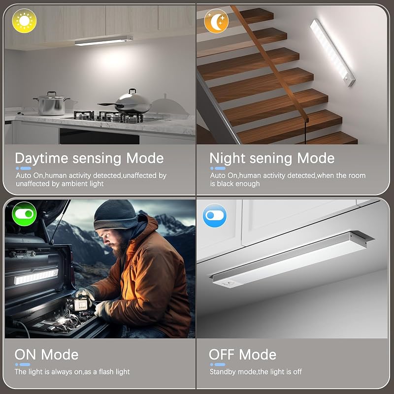 Lampe d'Armoire 36 LEDs, Rechargeable USB Sans Fil LED Lampe de Placard à Détecteur de Mouvement, Éclairage à LED étude de Cuisine Veilleuse Escalier Couloir (2 Pack)