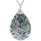 sedmart Tear Drop Abalone Shell Pendent Necklace Wire Wrap Abalone Shell Tree of Life Pendant Necklace Fashion Necklace Jewelry for Women handmade necklace mothers day necklace for mom jewelry