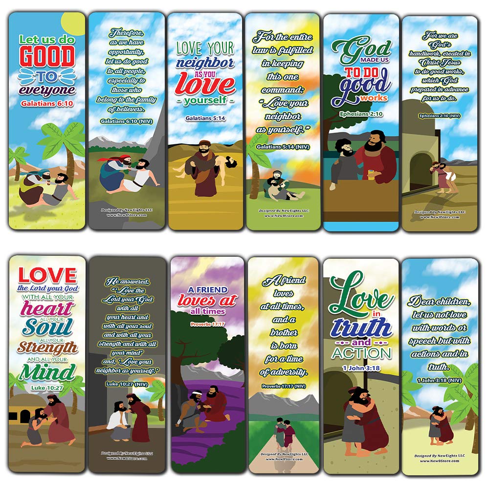 The Good Samaritan Christian Bookmarks Cards (12-Pack) - VBS Sunday School Easter Baptism Thanksgiving Christmas Rewards Encouragement Gift