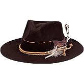 RUEDIGER Vintage Wide Brim Fedora Hats 100% Wool Stiff Felt Hat Rancher Hat with Lightning Logo Handmade Distressed/Burned