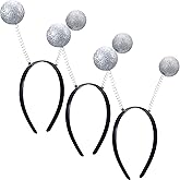 Honoson 3 Pieces Alien Headband Silver Martian Antenna Ears Alien Costume Space Accessories for Cosplay Halloween Party Adult