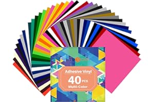 HTVRONT Permanent Adhesive Vinyl Sheets for Cricut Machine, 40 Sheets 12" x 12" Permanent Vinyl Bundle for Cups, Decals, Craft Projects