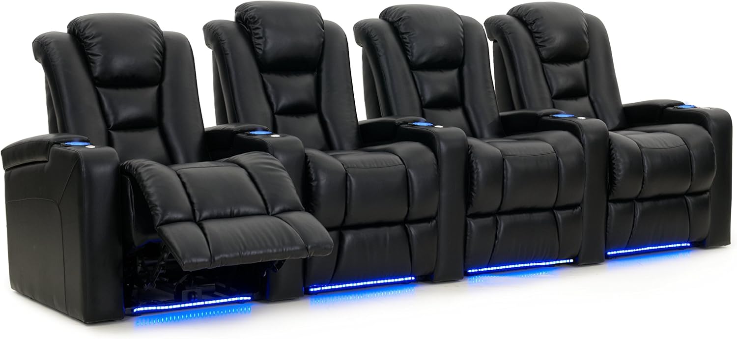 Octane Seating Mega XL950 Home Theater Seats - Black Bonded Leather - Power Recline - Row of 4: Furniture & Decor