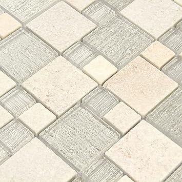 Stein Tile Weiss Glas Mosaik Fliesen Kuche Beige Wand Duett Silber