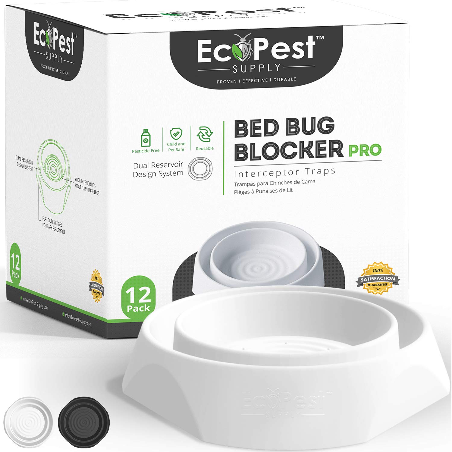 Bed Bug Interceptors – 12 Pack | Bed Bug Blocker (Pro) Interceptor Traps (White) | Eco Friendly Insect Trap for Bed Legs | No Chemicals or Pesticides | Monitor, Detector, and Trap for Bed Bugs