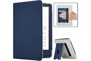 RSAquar New Kindle Paperwhite Case for 11th Generation eReader, 6.8” 2021 Edition, Premium PU Leather Cover with Auto Sleep Wake, Hand Strap, Card Slot, and Foldable Stand, Blue