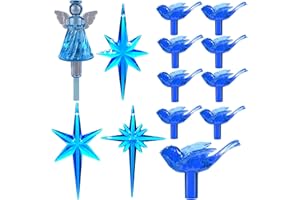 KONOHAELF 117Pcs Ceramic Christmas Tree Replacement Lights Bulbs Deep Bluebird and 1 Angel/3 Stars Topper Ornament for Ceramic Tree Décor - Medium Plastic Pegs.