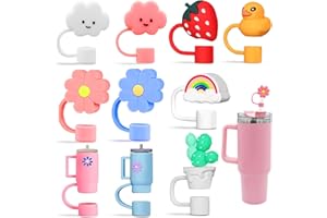 KINEARCHARMS 10Pcs Straw Covers Cap Toppers Compatible with Stanley 30&40 oz Tumbler Cups,Reusable Cute Silicone Straw Tips Lids Protectors for 0.4 in/10mm Stanley Cups Accessories