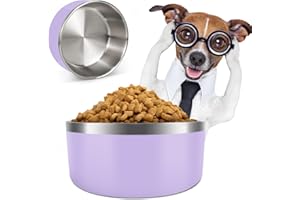 IKITCHEN Dog Bowl for Food and Water, 64 Oz Stainless Steel Pet Feeding Bowl, Durable Non-Skid Insulated Heavy Duty with Rubber Bottom for Medium Large Dogs (64 Ounces/8 Cup, Light Purple)