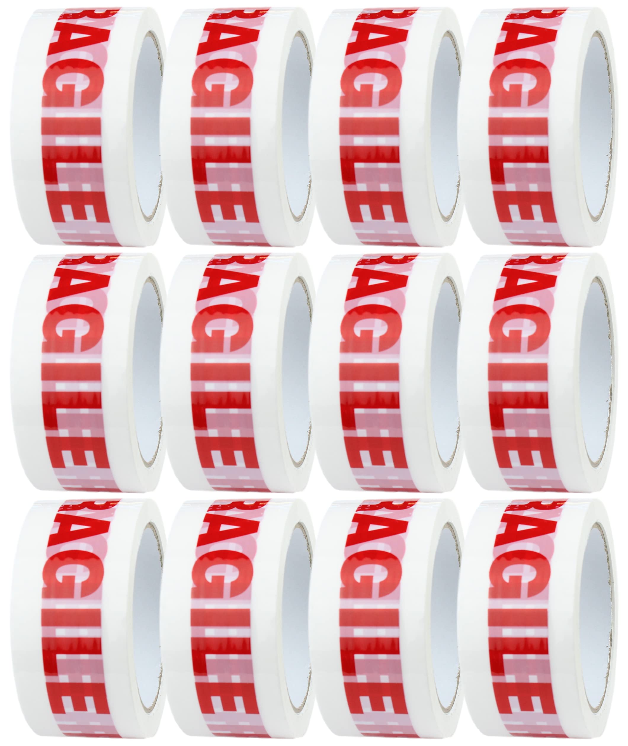 12x Rolls of Low Noise Fragile Tape for Packing Boxes/Fragile Packing Tape - 48mm x 66m, Packing Tape Strong for Moving House, Packing Parcels, Cardboard Boxes & Cartons by Crimson Starfish