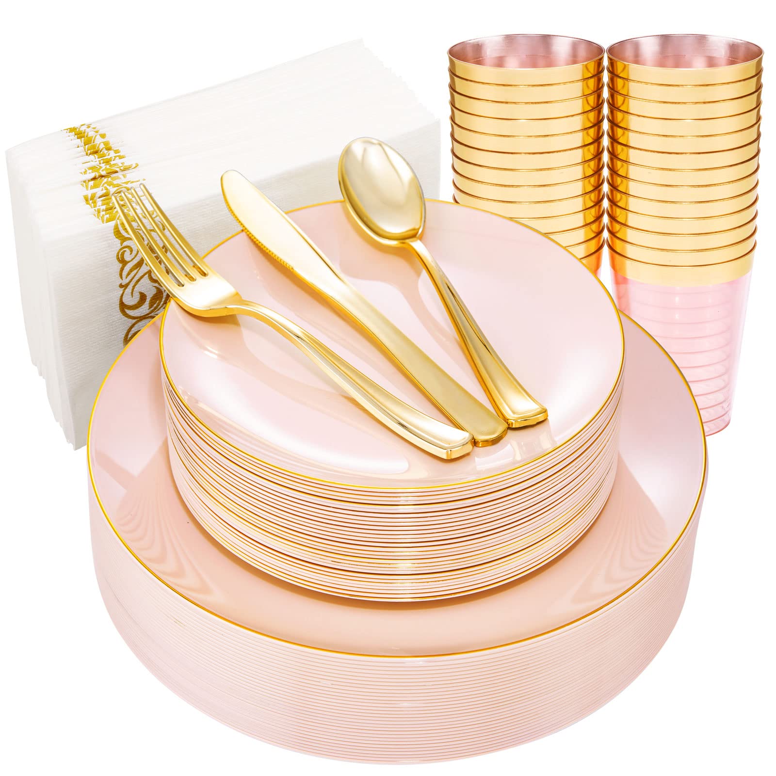 YOUBET Christmas Party Pack - 175-Piece Disposable Dinnerware Set In Green & Gold - View #3