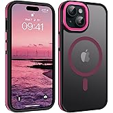 YINLAI Case for iPhone 15 Plus 6.7-Inch, iPhone 15 Plus Phone Case Magnetic [Compatible with Magsafe] Slim Translucent Matte Men Women Girls Shockproof Protective Back Cover, Black/Hot Pink