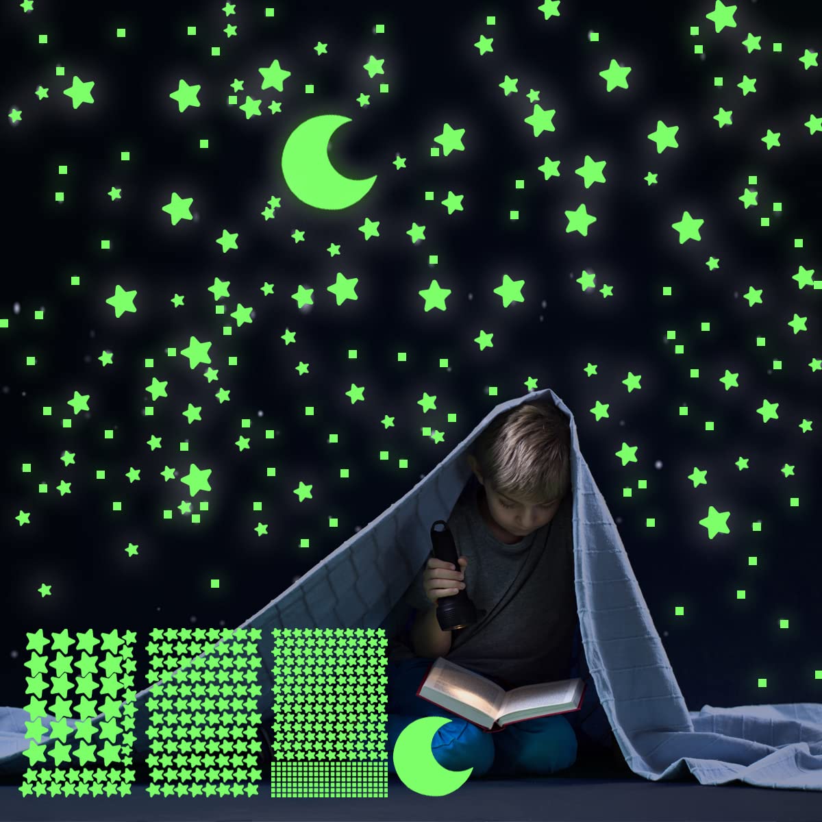 Glow in The Dark Stars Decals Decor for Ceiling, Starry Sky Shining Decoration Perfect for Kids Bedroom Bedding Room Gifts