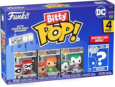Funko bitty pop! dc - harley quinn, o coringa, a hera venenosa e uma minifigura surpresa misteriosa - 0,9 polegadas (2,2 cm) ​​- dc comics colecionável - prateleira empilhável incluída - ideia para presente