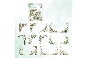 MAFELOE 30 Pieces PET Aesthetic Decorative Scrapbook Corner Stickers Supplies for Journaling Junk Bullet Planner DIY Craft Art Collage- Courtyard Flowers Series-Champagne (BJT-Y4-YJ)