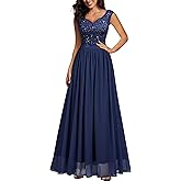 Miusol Women's Sexy Deep V-Neck Sequin Lace Double Sleeveless Evening Party Maxi Dress