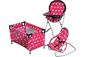 THE NEW YORK DOLL COLLECTION Mega Baby Doll Accessories Set, 3-1 Baby Doll Crib, Baby Doll High Chair & Bouncer Seat. 18 inch Doll Accessories with Doll Bed. 18" Dolls Furniture Play Stuff. Toys for Girls Ages 3-5,4-6,5-7,8-10