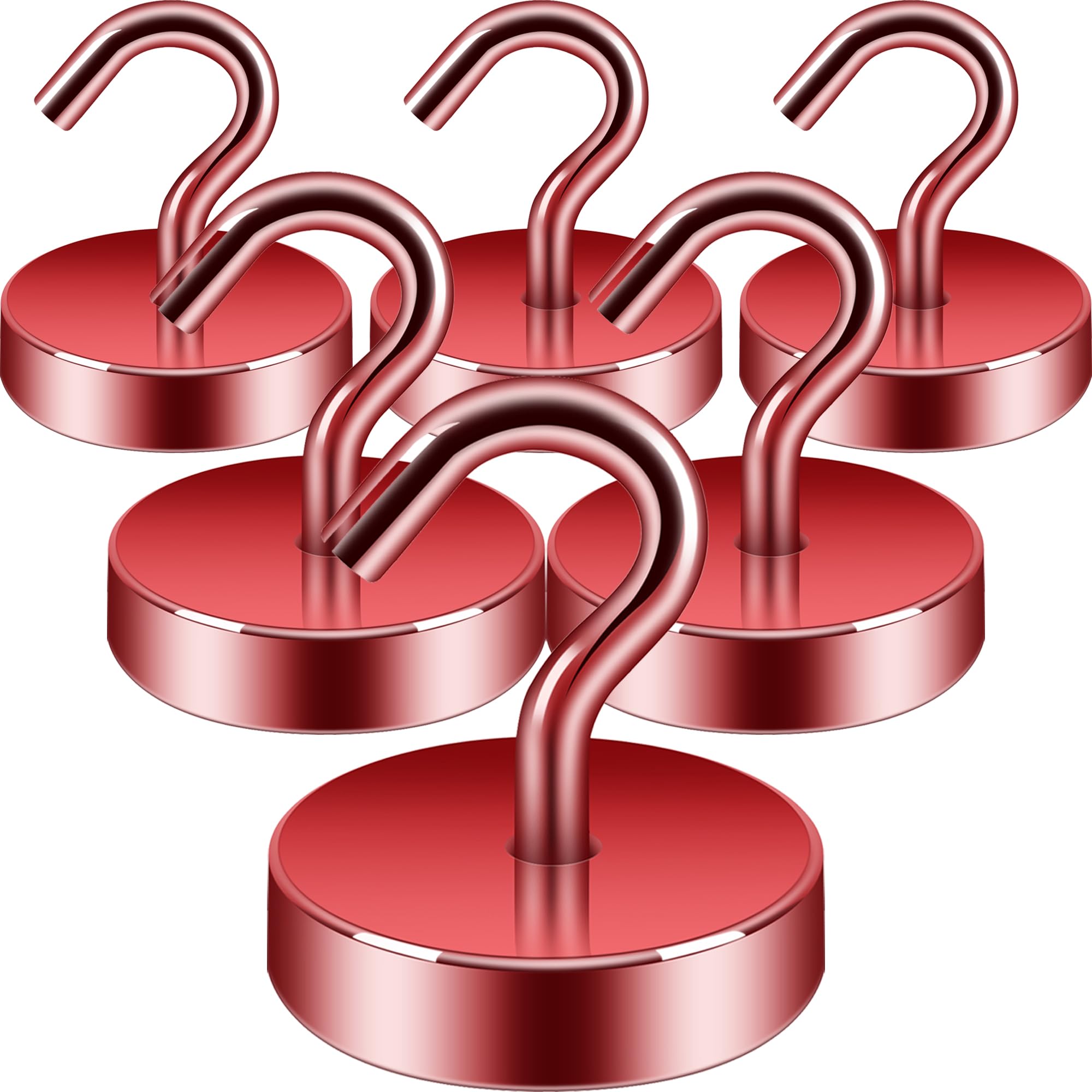 Neosmuk 60lb+ Extra Strong Magnet with Hook for Fridge,Heavy Duty Cruise Hook for Ceiling,Small Magnetic Holder for Van, Tool(Red, Pack of 6)