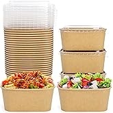 Yesland 50 Pack Compostable Rectangular Kraft Paper Bowls,32 Oz Disposable Cardboard Meal Prep Container with Lid, Microwave & Freezer Safe, Reusable, for Take-Out, Office Lunch, Picnic