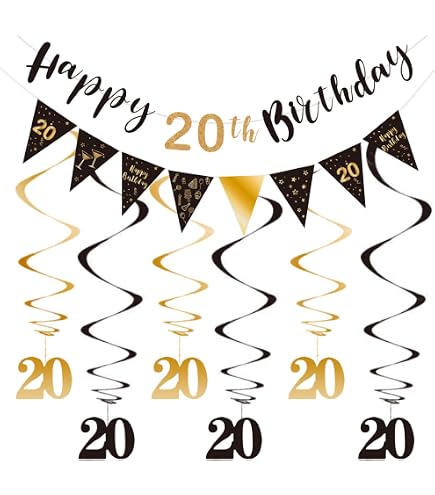 Happy 20th Birthday Glitter Garland Banner - 6.7ft Decoration For 20-Year-Old Party