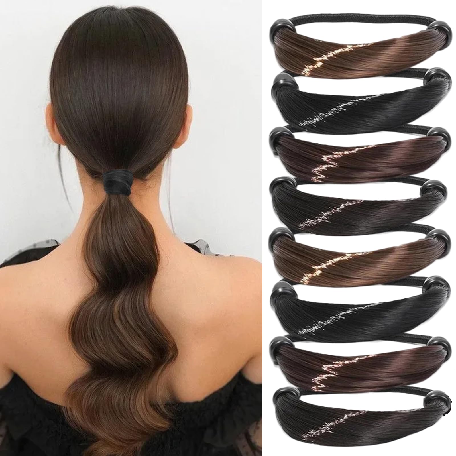 Photo 1 of 8 Pcs Elastic Wig Hair Ties for Women - Imitation Head Ropes High Ponytail Holders - Invisible, Long Hair Styling Accessories for Daily Use (4 Color)