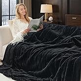 Cozy Bliss Deluxe Sheared Rabbit Faux Fur Throw Blanket, Soft Fuzzy High-Low Sculpted Plush Blanket for Couch, Cozy Home Accent, All Season Use, Black 60"x80"