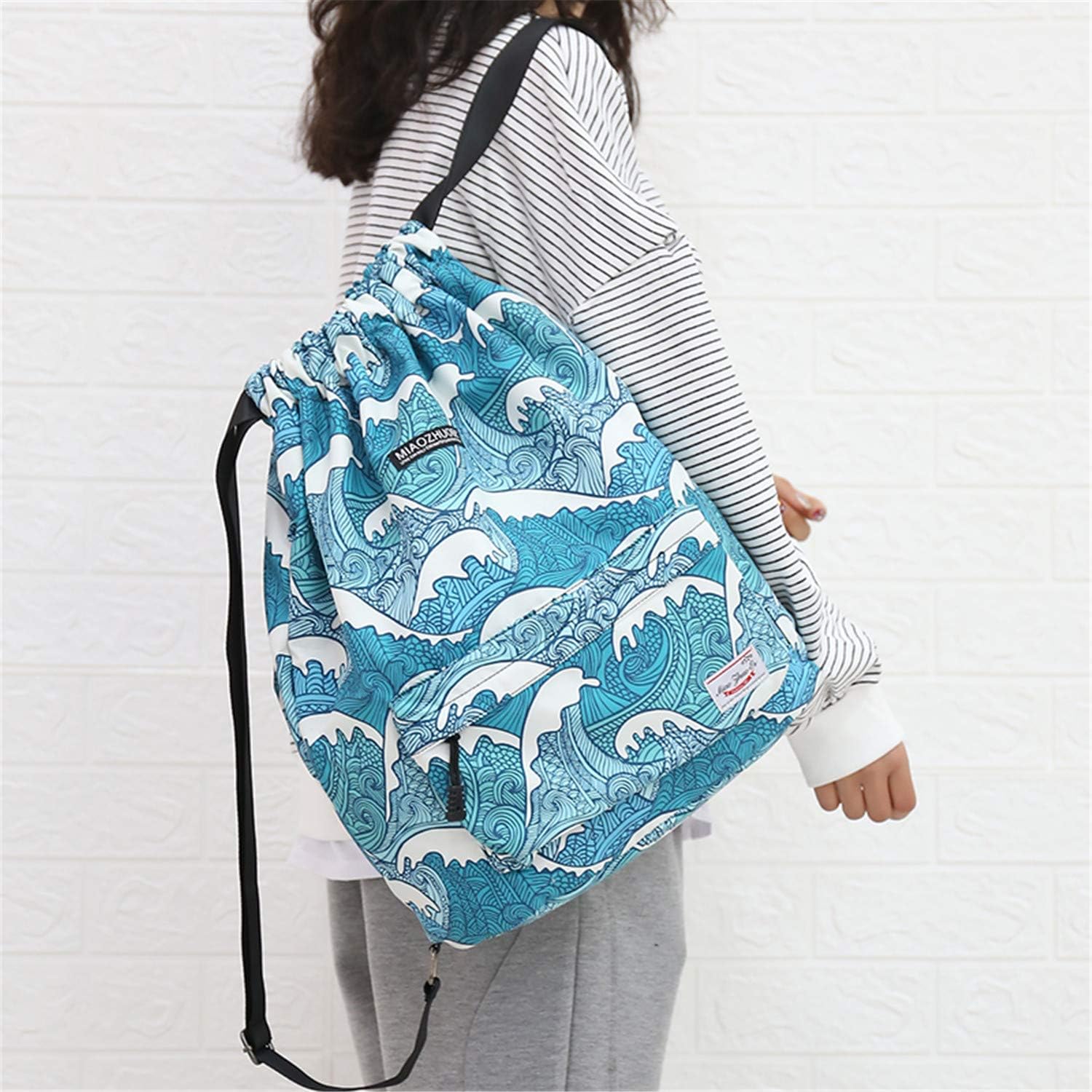 Waterproof Drawstring Bag, Gym Bag Sackpack Sports Backpack for Men Women Girls (50-wave): Clothing