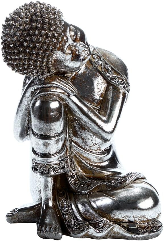 Vision Arts Painted with Silver Lord Buddha Polyresin Statue Sleeping Buddha 7.48Tx5.51W