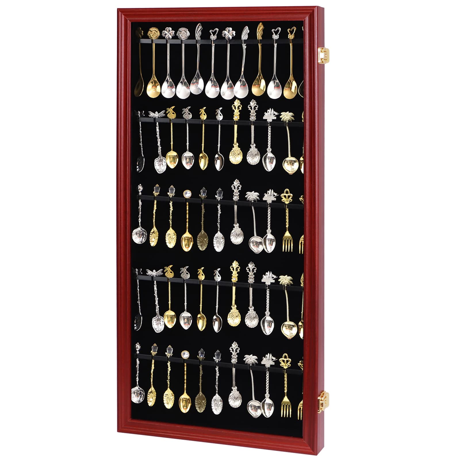 Photo 1 of COMSREV 60 Souvenir Tea Spoon Display Case Collection Collector Rack Wall Mount Wooden w/98% UV Acrylic Door Lockable(60 Spoons-Cherry)