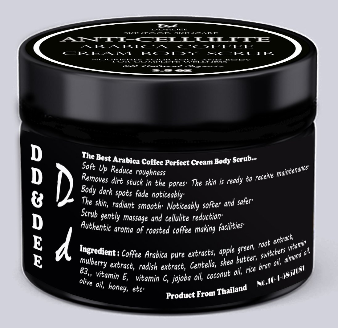 Arabica Coffee Cream Body Scrub Anti-Cellulite with Caffeine Great for Dry, Rough And Sensitive Skin Provides firming, Skin Radiant, Contains 100% All Natural 3.5 Oz