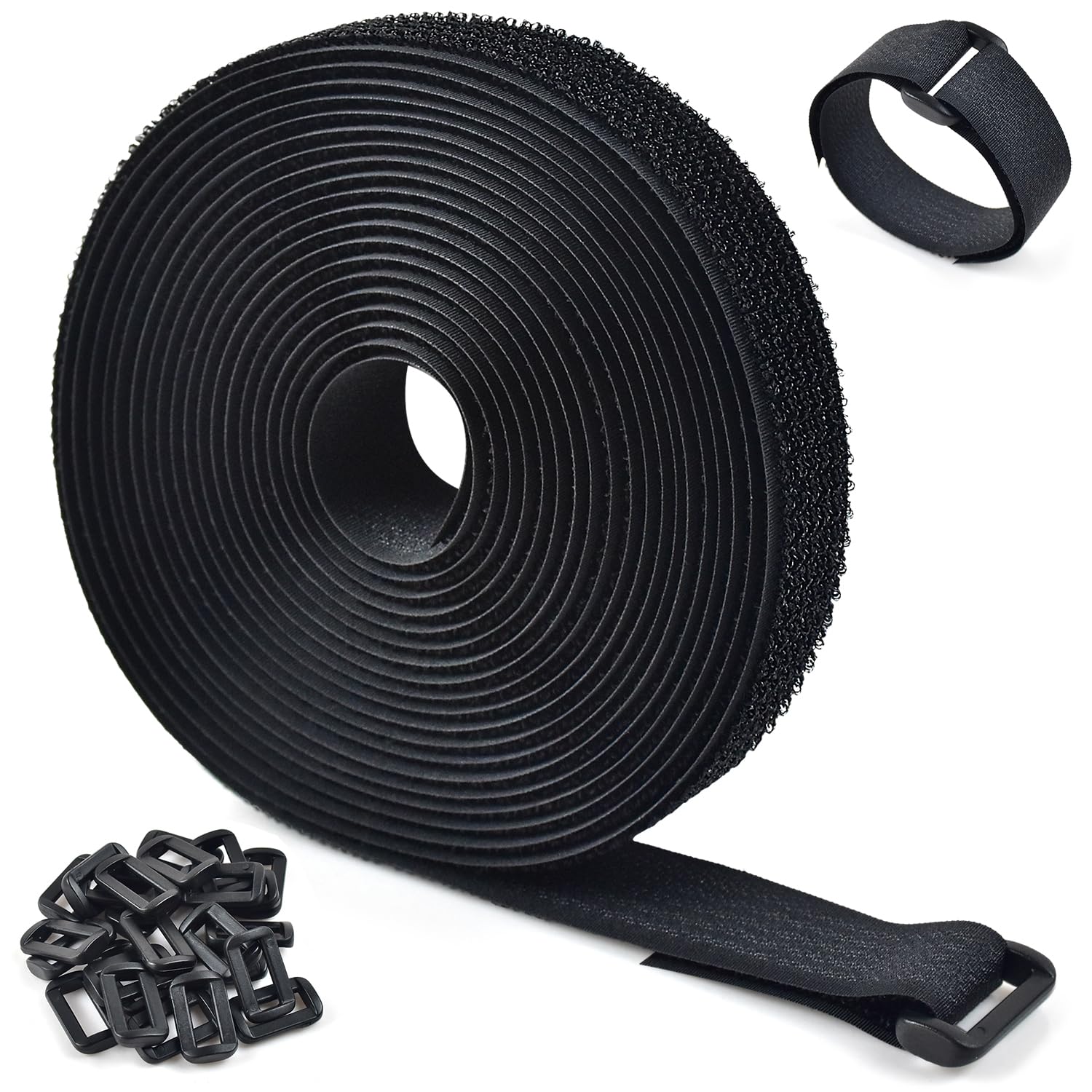 Adjustable Cable Straps, Free Cut Length, Reusable Fastening Cable Ties,Hook and Loop Securing Strap for Cable Tidy, Wire Management, Cord Organiser (2cm x 5m with 25 Buckles)