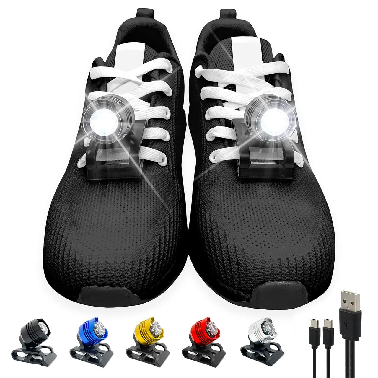 Photo 1 of Running lights for runners,Lights for walking at night,IPX5 Running shoe lights waterproof,Shoe light,2Pcs Shoe headlights Used for Dog Walking, Walking Tours Camping, Suitable for Adults Kids(Black)