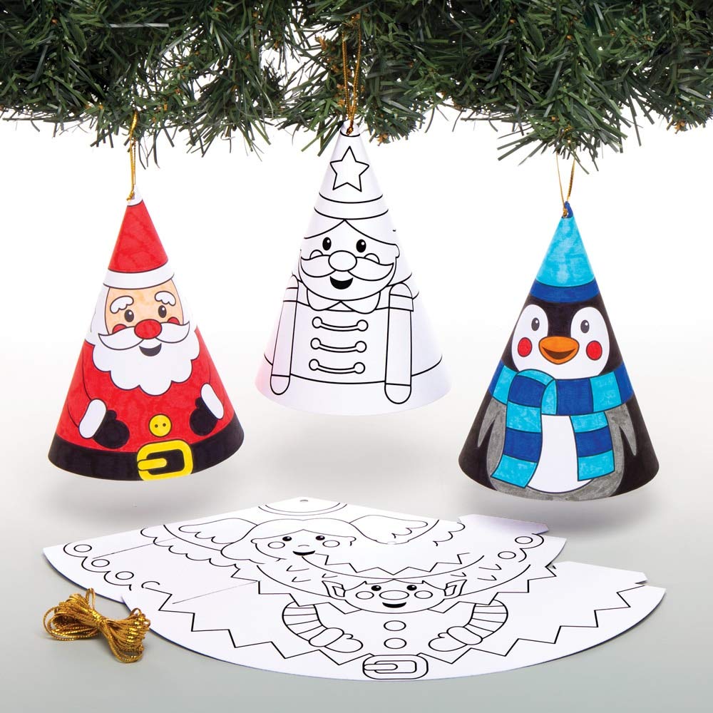 Baker Ross AW982 Christmas Colour in Cone Decorations, Festive Arts and Crafts (Pack of 12), Assorted