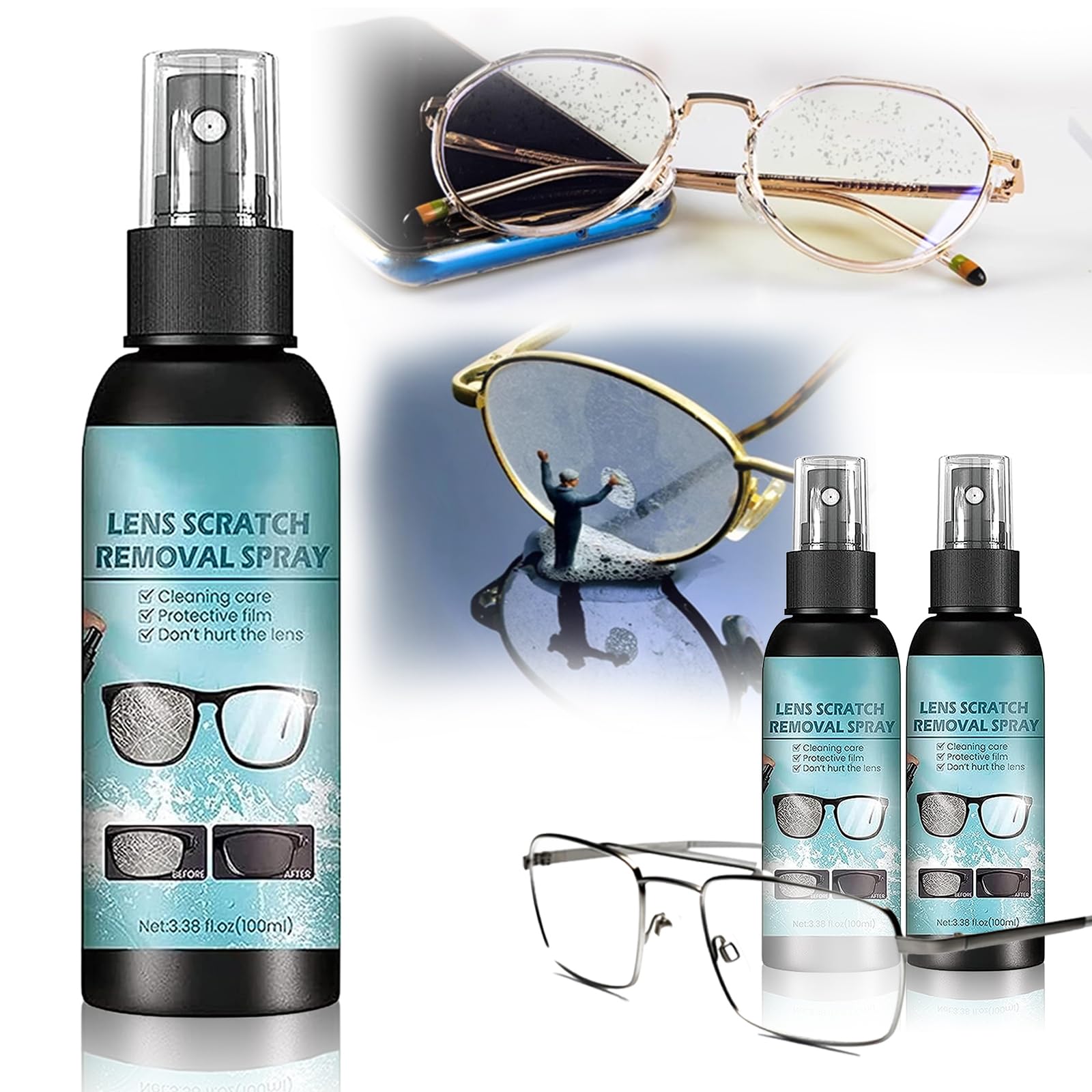 Photo 1 of 2Pcs - Lens Scratch Remover for Eye Glasses, Scratch Remover for Eyeglasses, Eyeglass Scratch Remover, Lens Scratch Remover, Pocket & Travel Essentials, Eye Glass Cleaners Spray (100ml)