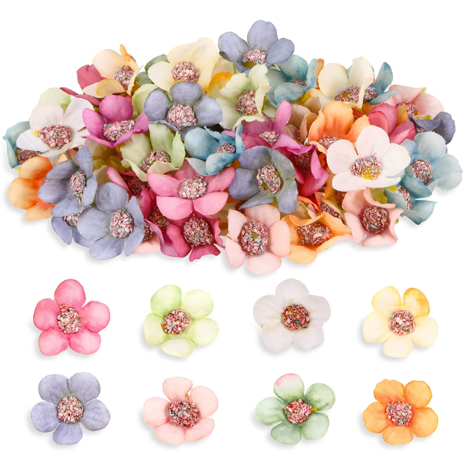 RosewineC 100pcs Artificial Daisy Flower Heads, Artificial Silk Flowers Mini Fake Flowers Heads for DIY Wreath Wedding Craft Party Festival Table Decoration