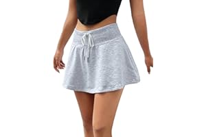 SOFIA'S CHOICE Women's Basic Casual Drawstring High Waisted A-Line Flared Mini Skirts