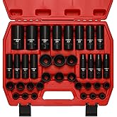 CASOMAN 36-Piece 1/2” Drive Metric Deep and Shallow Impact Socket Set, 6-Point, CR-V, for Auto Repair, with Portable Case, Ru