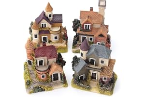 Smowfes 4-Piece Enchanted Fairy Garden Houses Set - Miniature Resin Tiny Homes with Hand-Painted Details for Bonsai/Terrarium/Mini Landscape Decor, Waterproof Outdoor Fairy House Accessories