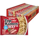 Nissin Top Ramen Noodle Soup, Beef, 3 Ounce (Pack of 24) | Quick, convenient meal ready in minutes with just hot water.