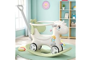 Legendstone Rocking Horse for Toddlers 1-3 Years,4 in 1 Design, Kids Ride on Toy Balance Bike Push Cart with Detachable Balance Board,Fun Birthday Gift-White