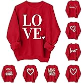 Sblioda Valentines Sweatshirts for Women Love Heart Graphic Pullover Crewneck Long Sleeve Tops Valentine's Day Sweatshirt
