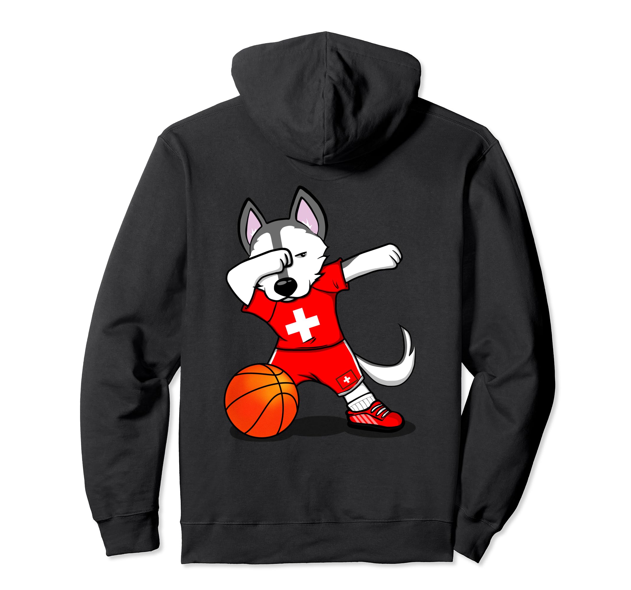 Dabbing Husky Switzerland Basketball Fans Jersey Swiss Flag Pullover Hoodie